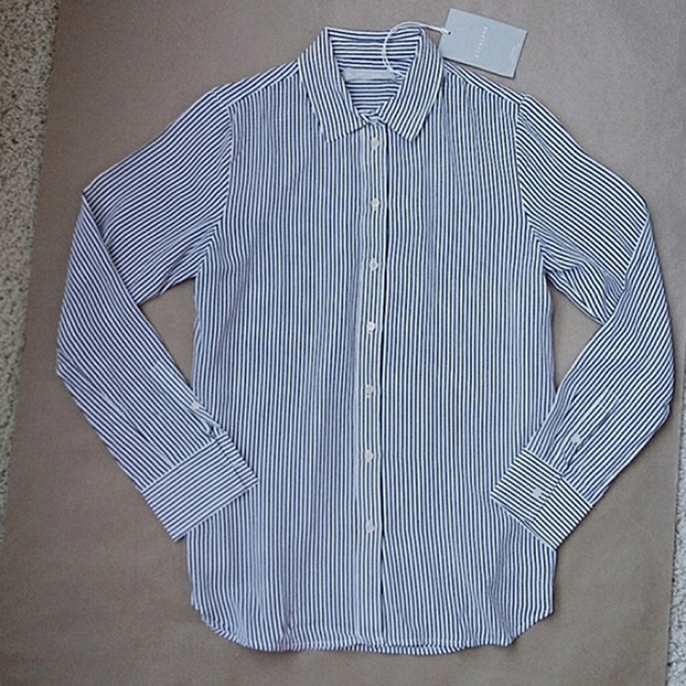 NWT Everlane Silk Relaxed Black Stripe Button Shirt sz 2